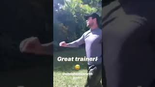 Celebrity Chris Hemsworth trying to train his wife Elsa Pataky Profile