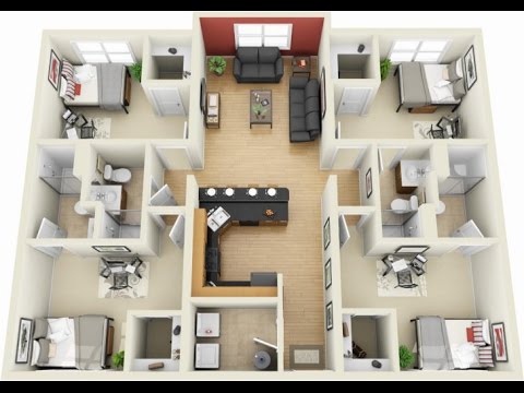Planos de casas de un piso 3 dormitorios en 3d - YouTube