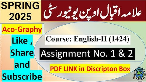 ⏩ AIOU Code 1424 Solved Assignment No.1 & 2 Spring 2025 || Subject: English – II  || Level: Bachelor