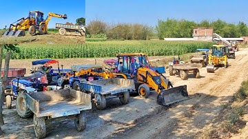 JCB Backhoe Machine Soil Load Swaraj Tractor Eicher 380 Plus 551 Tractor Unload The Soil On The Road