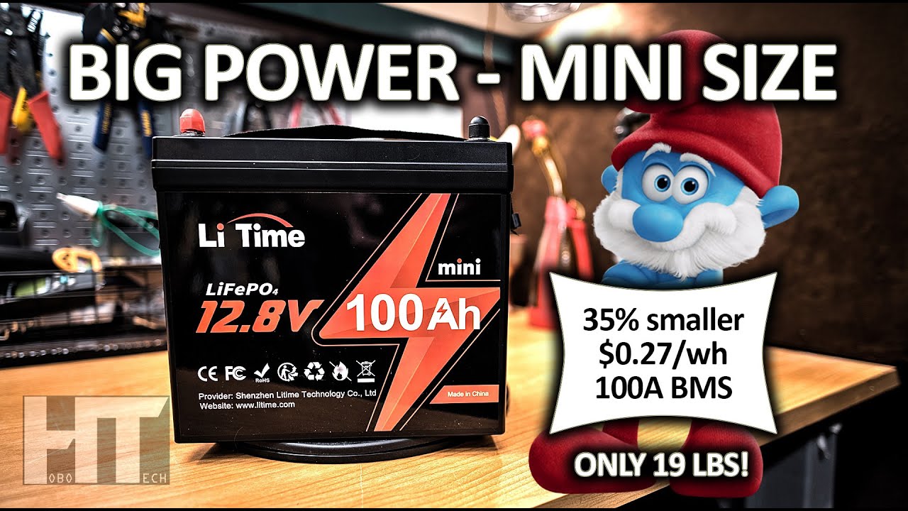 WEIZE 12V 100Ah Mini LiFePO4 Lithium Battery, Built-in 100A Smart BMS