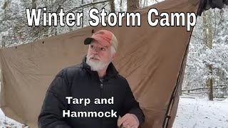 Winter Storm Camping  Winter Camping in the Snow   One Tigris Tarp E.N.O Hammock