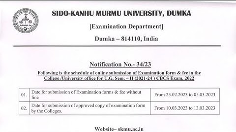 SKMU UG SEM 2 EXAM FORM FILLUP 2021-24