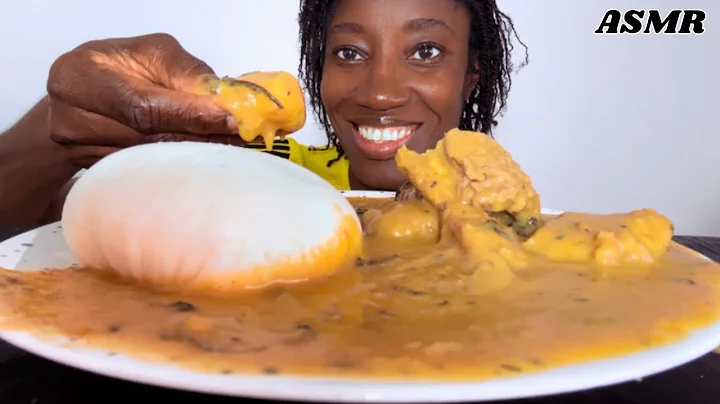Asmr Mukbang cassava Fufu and Cocoyam soup, fish & meat | African food eating, asmr eating sounds