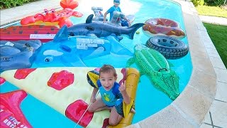 PÊCHE AUX SURPRISES DANS LA PISCINE - Surprises et Bonbons Cachés dans la piscine :)