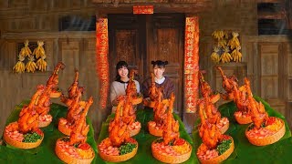 Rural girl turned into a carpenter, TianTian and cousin eat bamboo turkey 吃貨姑娘變身木匠，甜甜和表妹吃竹管火雞