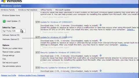 An Attempt Using Windows Update On Windows XP With IE8