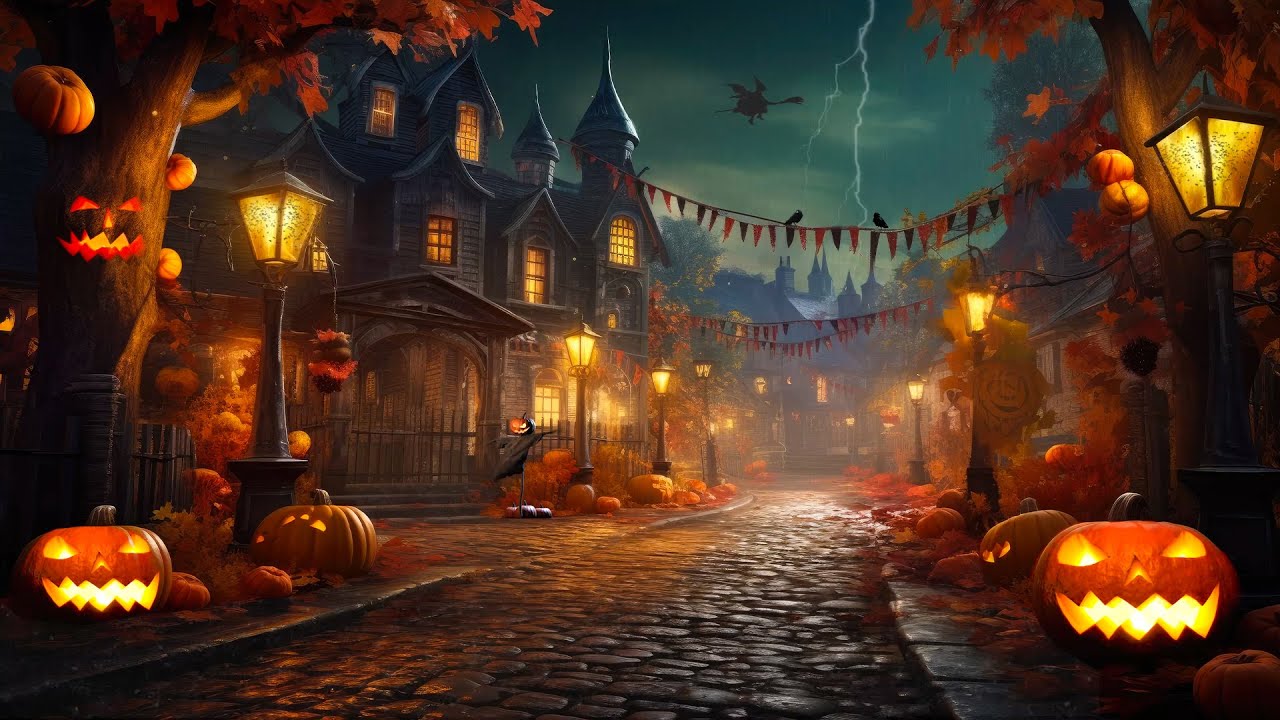 Spooky Village Halloween Ambience 🎃 Spooky Music,Scary Halloween Sounds ...