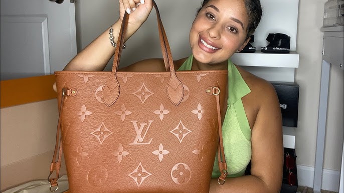 My first LV purchase! Neverfull MM tote bag in Monogram Empreinte leather  in colour Dune. 🤎 Pochette was included. Let the addiction begin lol. : r/ Louisvuitton