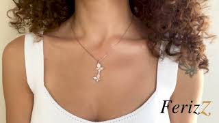 Ferizz Zirkon Taşlı Rose Kelebek Gümüş Kolye Gk-284
