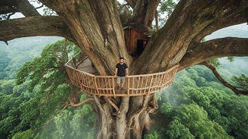 60-Day Challenge:Building a Tree Shelter House and Surviving in the Forest Using Primitive Tools