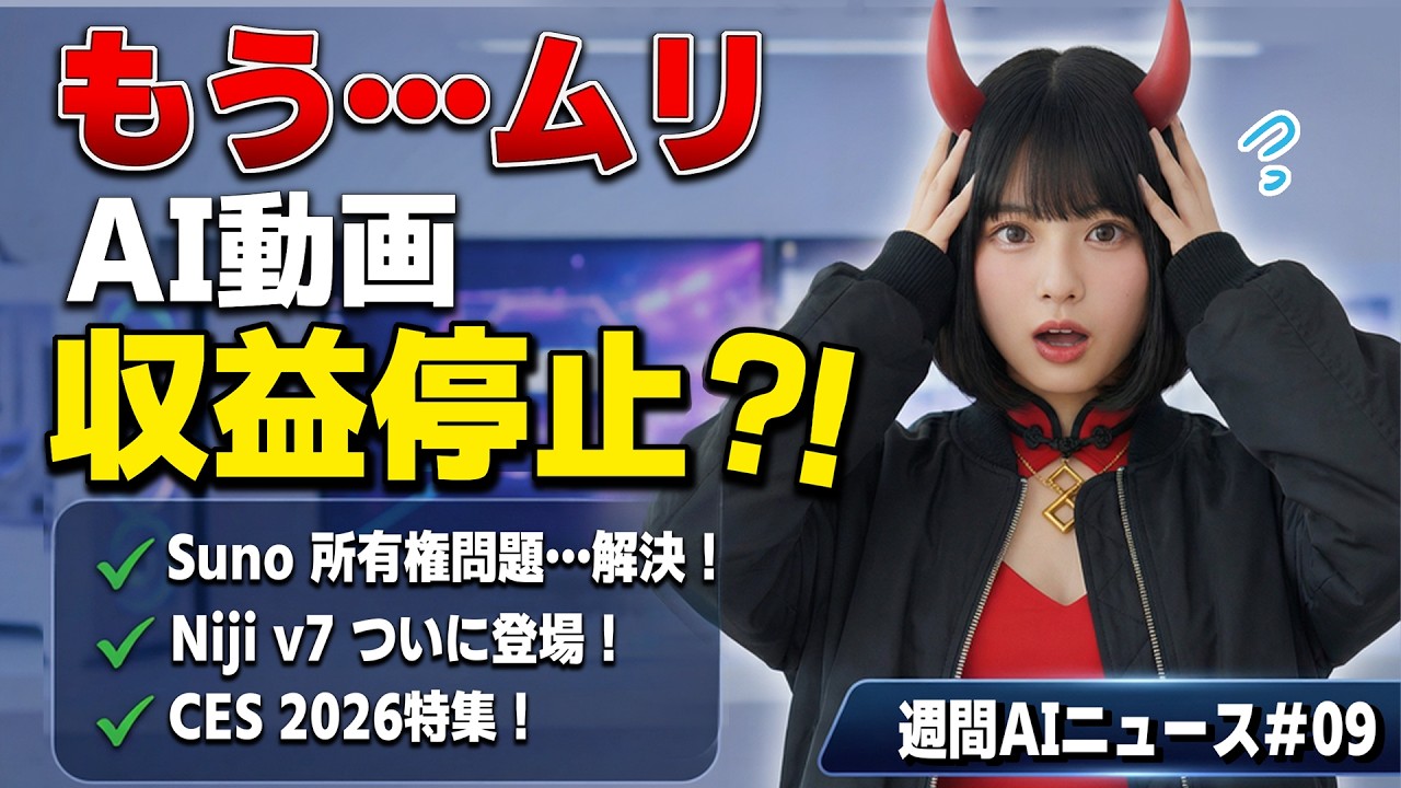 【衝撃】YouTube収益化停止が多発…AI動画は終わり？Suno続報＆Niji v7が神すぎた【週間AIニュース】