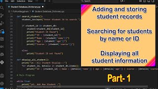 Student Database with Python Functions | Add, Search & Display Records Menu Project - Part A