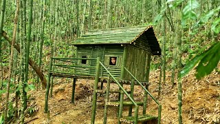 Handcrafted construction  bamboo house in the forest, beautiful & warm  Tropical forest