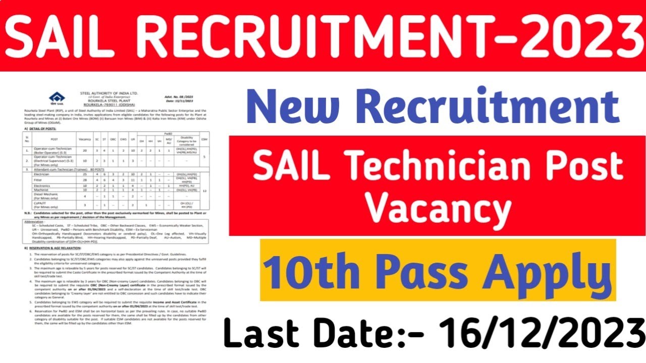 SAIL Technician Vacancy 2023||Jobless Family||