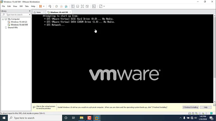 How to troubleshoot Booting problem of Windows 10 in VMWare Workstation,EFI Virtual SCSI  No  Media