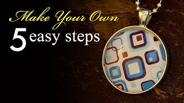 How to Make a Retro Design Cabochon Pendant Necklace - silver round bezel tray necklace tutorial
