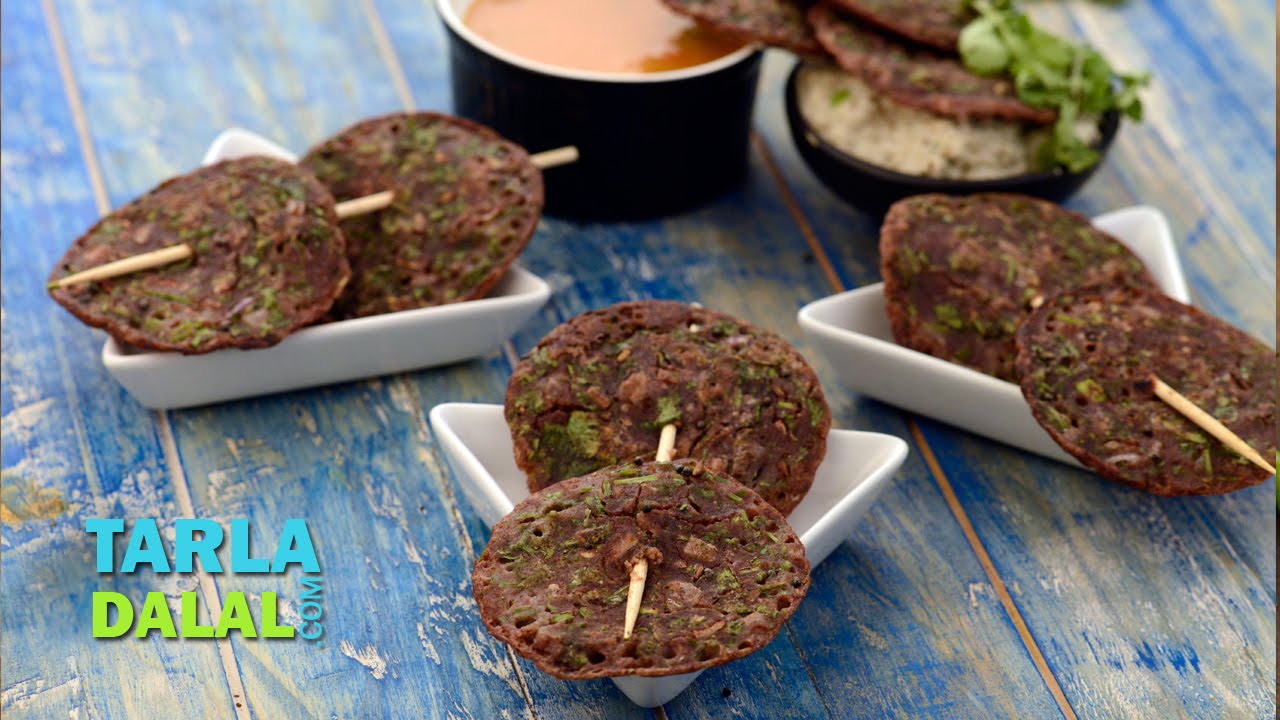 Ragi and Coriander Uttapam (Calcium and Iron Rich Snack) by Tarla Dalal