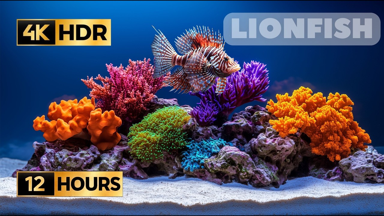Lionfish Aquarium 4K HDR: 12-Hour Virtual Tank (Pure Water Sounds)
