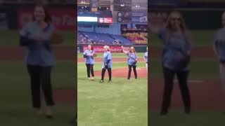 The Go-Go's throw out the first pitch at Tampa Bay Rays game