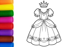 How to Draw a Princess Dress | Easy Barbie Dress Drawing and Coloring for Kids and Toddlers