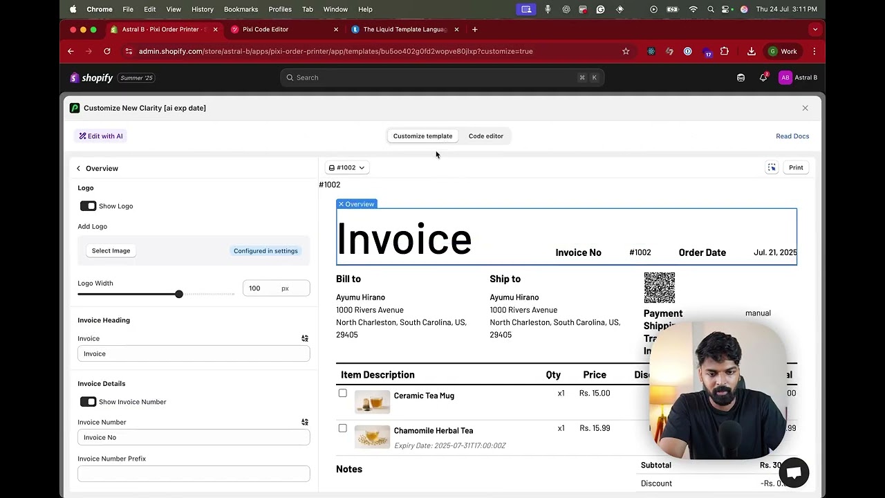 Pixi Order Printer - Customizer and Code Editor