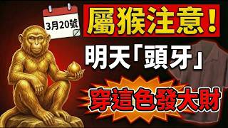 生肖猴，明天20號「頭牙」，农历二月初二，土地公生日！你一定要穿這顏色，这是你的招財符！財富主動找上門！#生肖猴2026運勢 #2026屬猴運勢 #頭牙 #土地公生日 #龍抬頭 #招財顏色 #幸運顏色