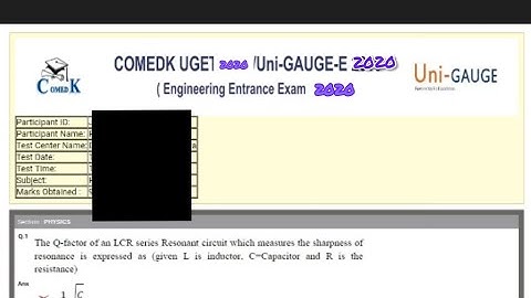 COMEDK UGET /UNI- GAUGE-E 2020 QUESTION PAPER WITH ANSWER ( PHYSICS )