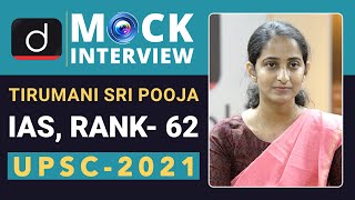 Tirumani Sri Pooja Rank - 62, IAS - UPSC 2021| Mock Interview | Drishti IAS English