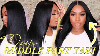 PERFECT DEEP MIDDLE PART YAKI LACE FRONTAL WIG INSTALL!! Ft. NADULA HAIR