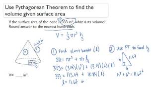 Use Pythagorean Theorem to find the volume given surface area