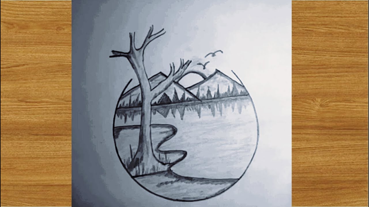 How to draw a beautiful scenery in circle | easy scenery drawing | #VAA ...