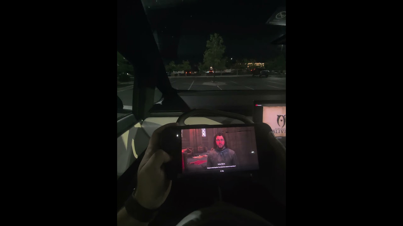 Playing Switch 2 Oblivion Remastered while charging cybertruck!