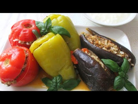 ДОЛМА ИЗ БАКЛАЖАНА, ПЕРЦА И ПОМИДОРА  АЗЕРБАЙДЖАНСКАЯ КУХНЯ ÜÇ BACI DOLMASI