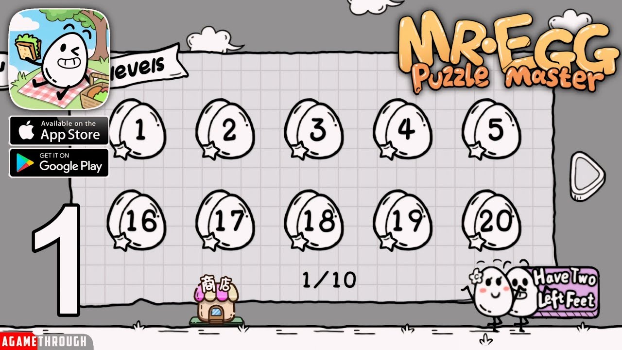 HAVE TWO LEFT FEET Mr Egg - Puzzle Master All Levels 1 - 20 Guide / Tutorial / Walkthrough