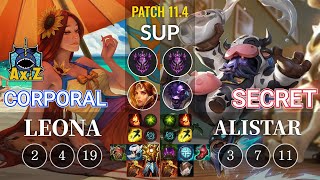 AXIZ Corporal Leona vs Secret Alistar Sup - KR Patch 11.4