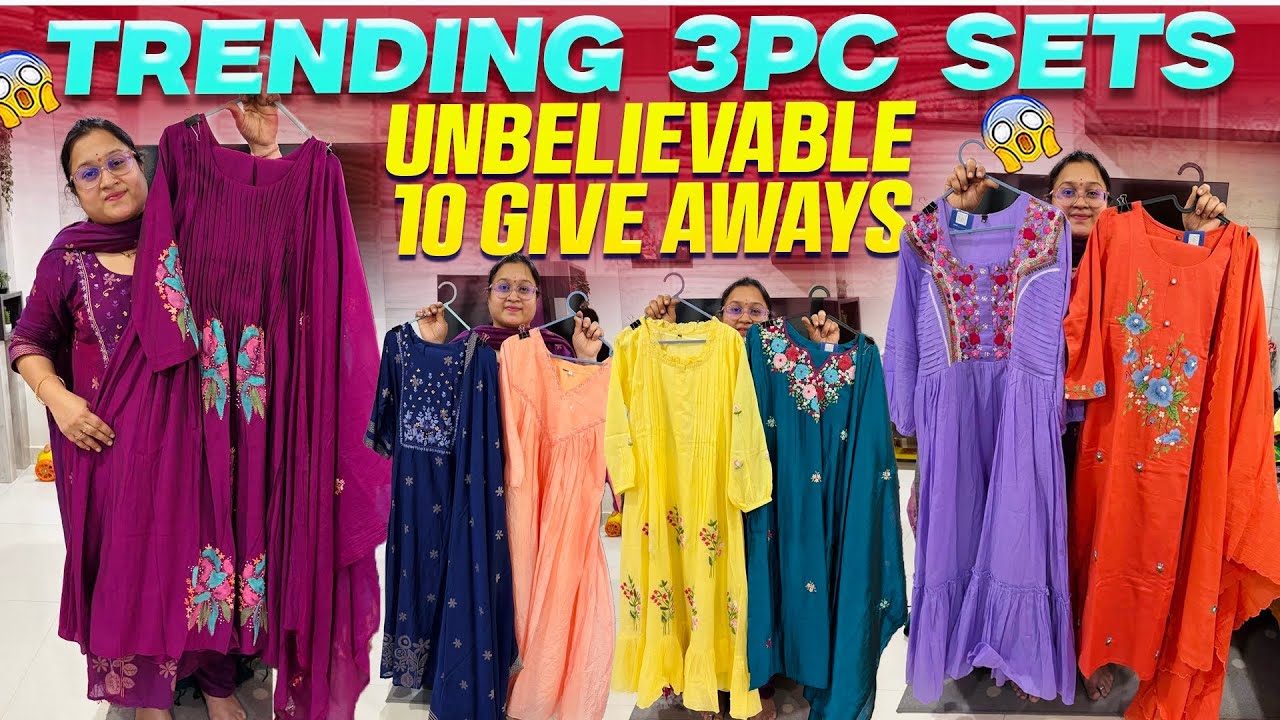 10 GIVEAWAYs 💫 షాప్స్ కన్నా తక్కువ రేట్ లో designer Trending Partywear Kurti sets