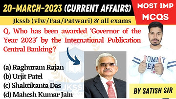 Current Affairs mcq jkssb (20-March-2023) by satish sir  || jkssb online tutorial.