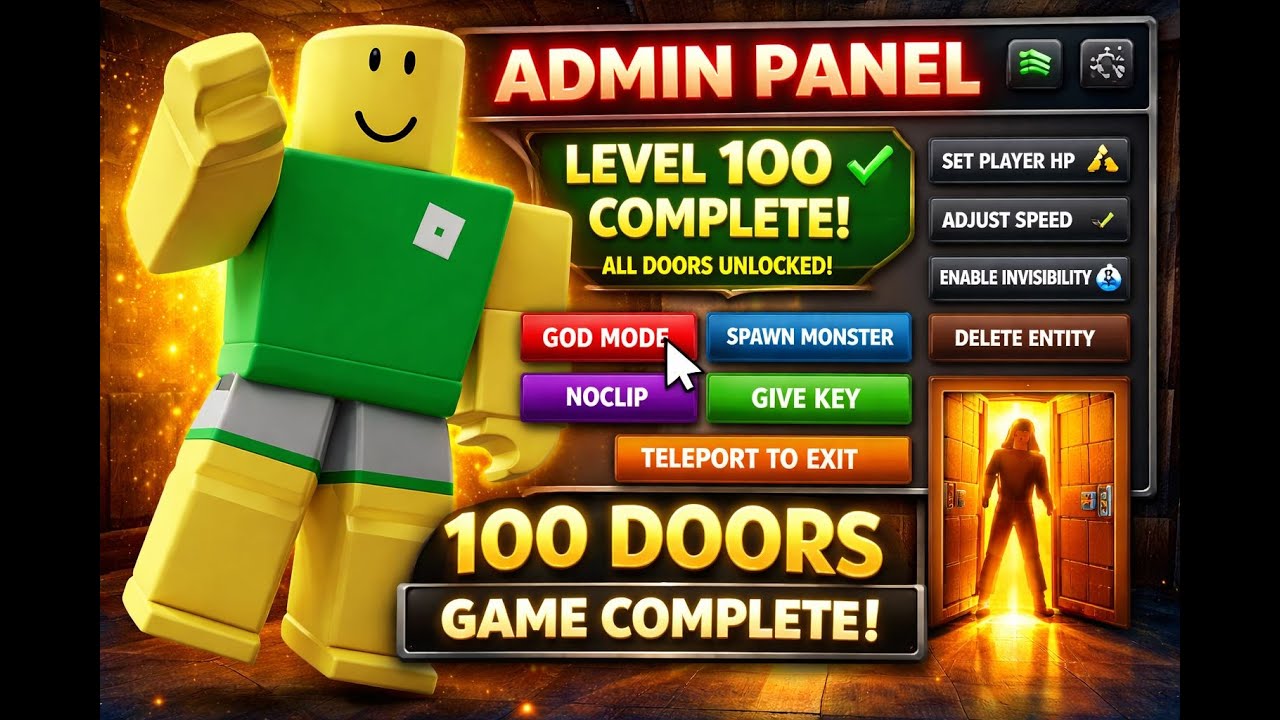 I Beat 100 Doors Using ADMIN PANEL 😈 (Roblox DOORS)