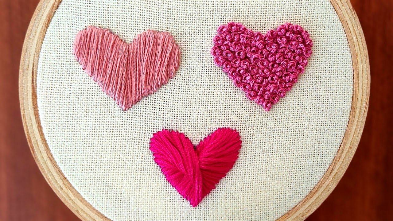 3 Types of Heart Embroidery / Easy Method for Beginners / Hand Embroidery  Tutorial / Gossamer 