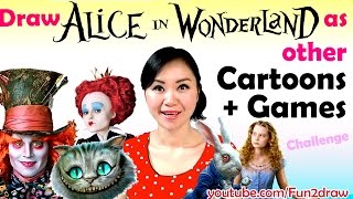 Draw Alice in Wonderland Characters in other Cartoons+Games! | Art Challenge | Mei Yu screenshot 5