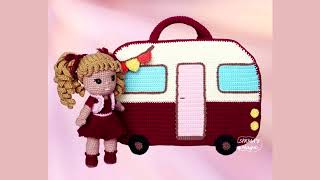 Crochet Quiet Book Camper Van with Girl Doll