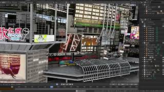 blenderで作った街　サイバーパンク
