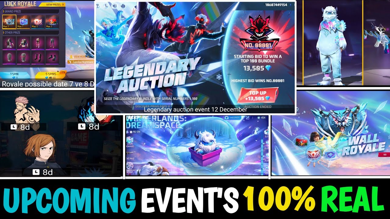 Upcoming Legendary Auction Event+Winterland Free Rewards+Legendary Bundle Free Fire New Event FF MAX