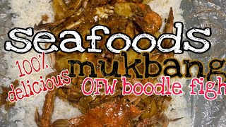 Mukbang Seafoods ng mga beshie Kung tunay [[Boodle fight OFW version [[I Love Saudi Arabia