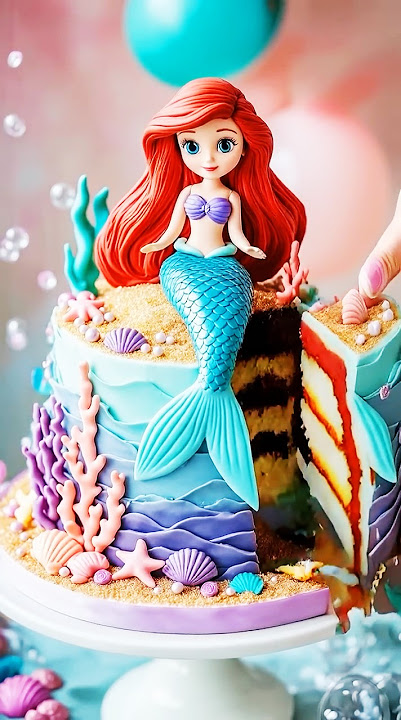 Ariel’s Mermaid Cake! 🧜‍♀️🌊 Would YOU Dive In First #cake #mermaidlove #ariel #disneycake
