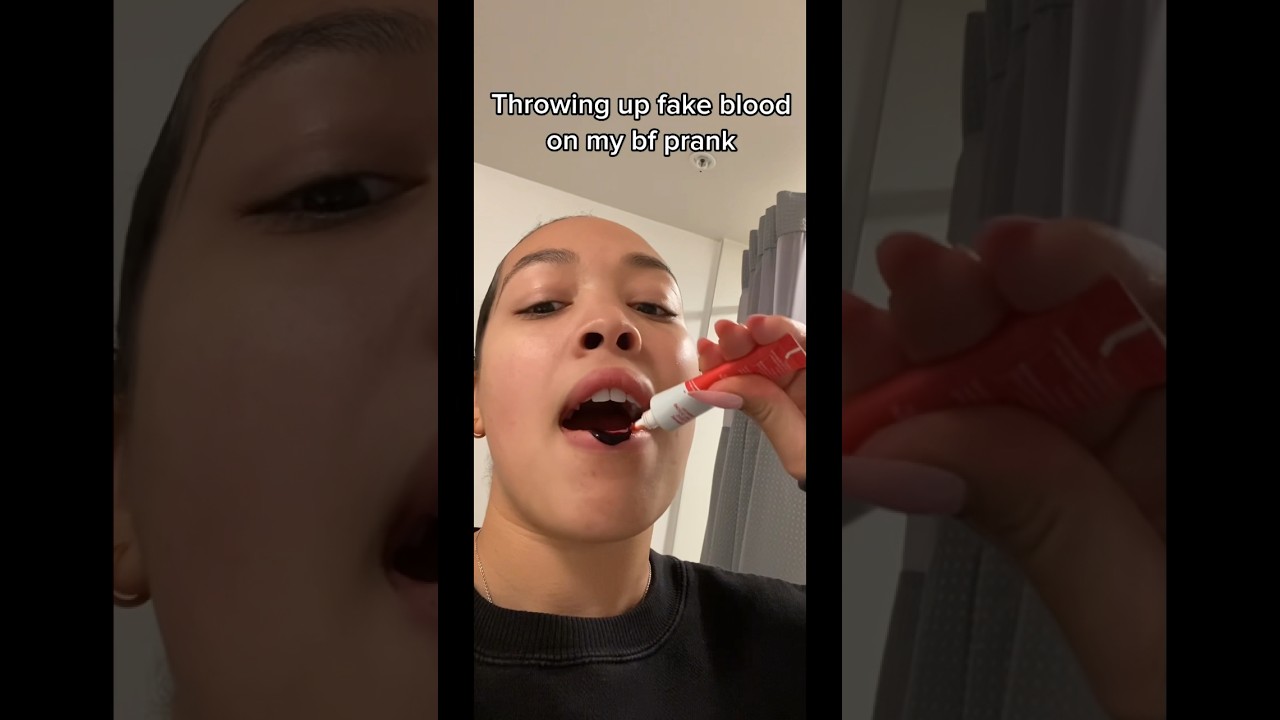 Throwing up fake blood on my boyfriend PRANK 😂 shorts prank comedy
