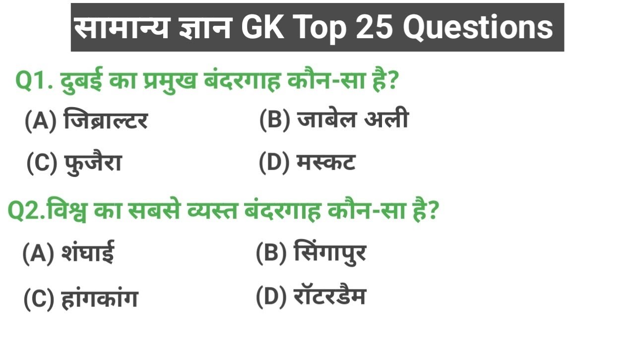 विश्व और भारत के प्रमुख बंदरगाह | Important Ports of India & World | GK in Hindi