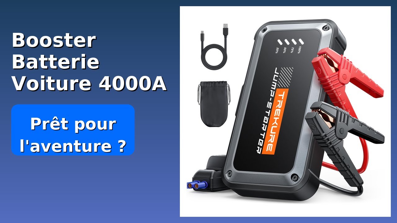 Booster Batterie 4000A Portable – Démarreur Voiture 12V Jusqu'à 9L Essence / 7.5L Diesel + Lampe LED