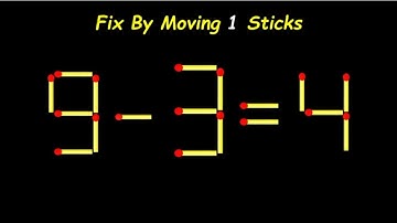 Move only 1 stick to make equation correct, Matchstick puzzle 9-3=4